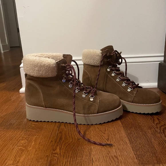 SAM EDELMAN Suede Franc Ankle Shearling Warm Boots Toffee Brown 10 - Picture 4 of 8